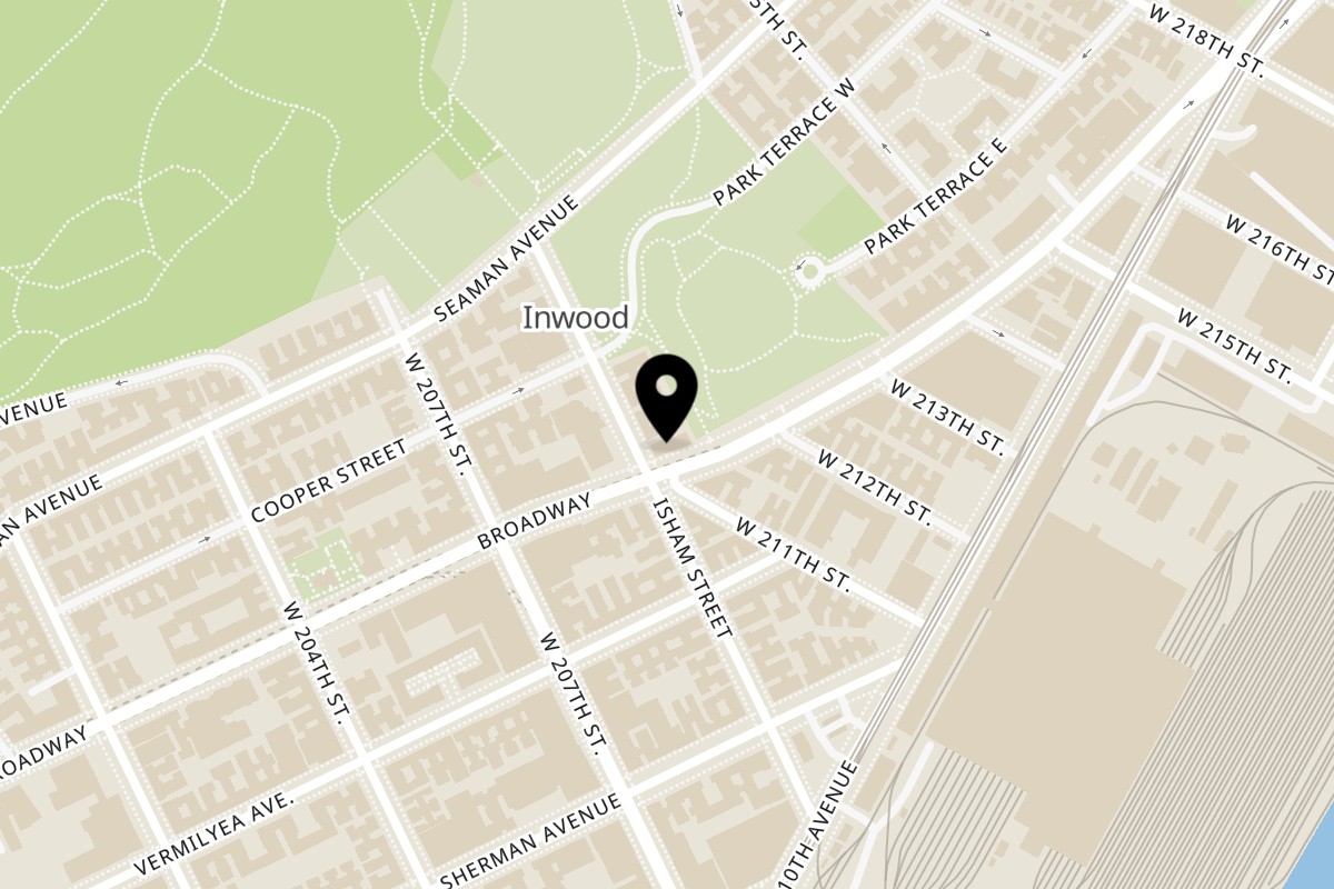 Map showing the location of Grandpa's Brick Oven Pizza on 4973 Broadway in New York